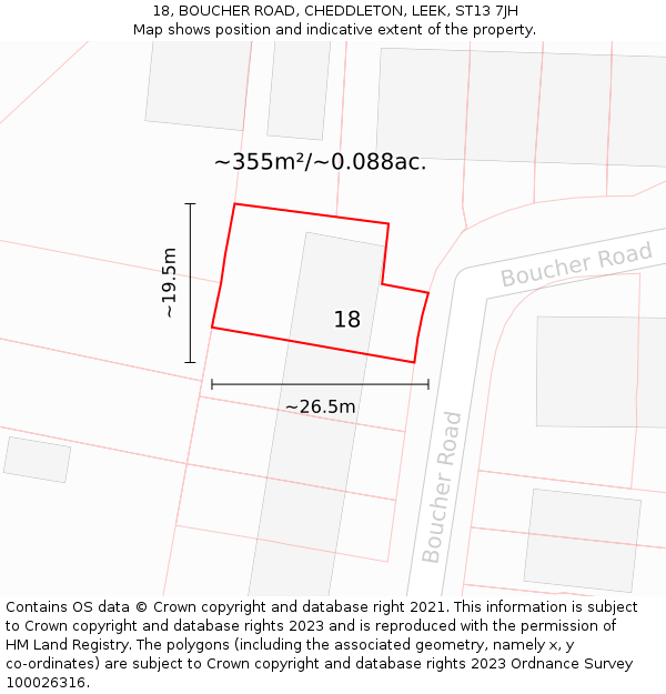 18, BOUCHER ROAD, CHEDDLETON, LEEK, ST13 7JH: Plot and title map