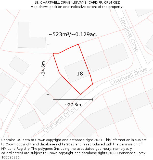 18, CHARTWELL DRIVE, LISVANE, CARDIFF, CF14 0EZ: Plot and title map