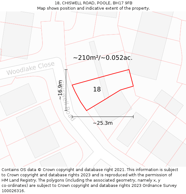 18, CHISWELL ROAD, POOLE, BH17 9FB: Plot and title map