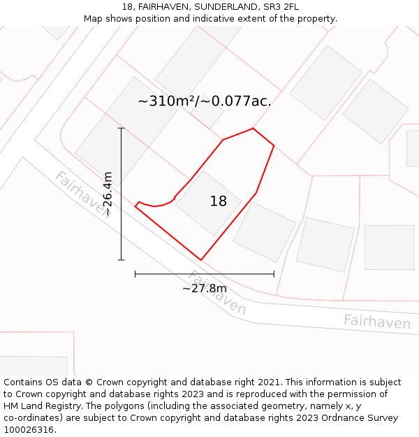 18, FAIRHAVEN, SUNDERLAND, SR3 2FL: Plot and title map