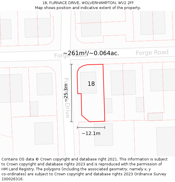 18, FURNACE DRIVE, WOLVERHAMPTON, WV2 2FF: Plot and title map