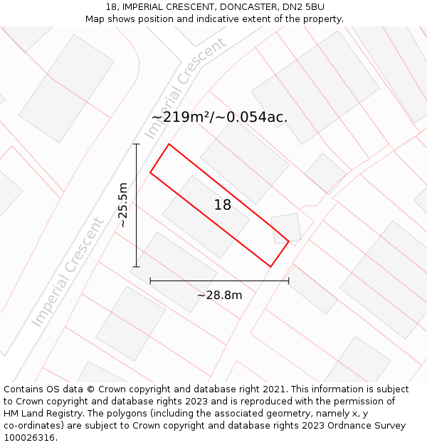 18, IMPERIAL CRESCENT, DONCASTER, DN2 5BU: Plot and title map