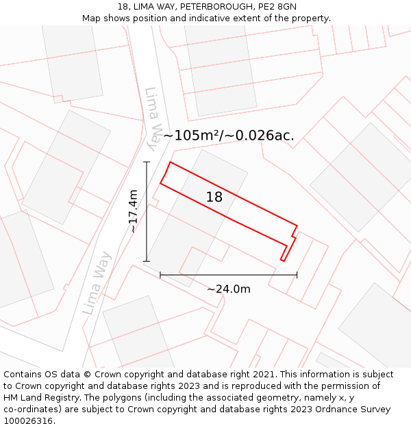 18, LIMA WAY, PETERBOROUGH, PE2 8GN: Plot and title map