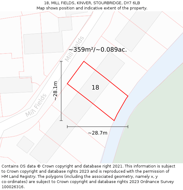 18, MILL FIELDS, KINVER, STOURBRIDGE, DY7 6LB: Plot and title map