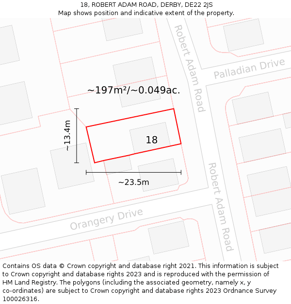 18, ROBERT ADAM ROAD, DERBY, DE22 2JS: Plot and title map