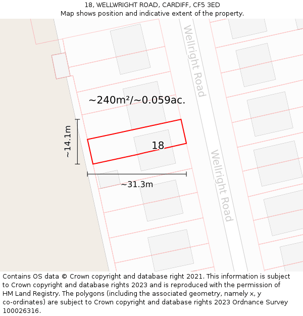 18, WELLWRIGHT ROAD, CARDIFF, CF5 3ED: Plot and title map