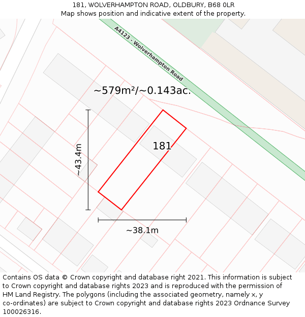 181, WOLVERHAMPTON ROAD, OLDBURY, B68 0LR: Plot and title map