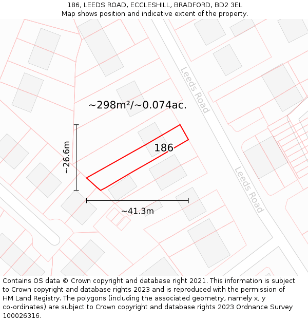 186, LEEDS ROAD, ECCLESHILL, BRADFORD, BD2 3EL: Plot and title map