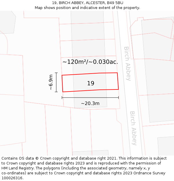 19, BIRCH ABBEY, ALCESTER, B49 5BU: Plot and title map
