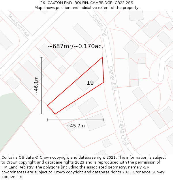 19, CAXTON END, BOURN, CAMBRIDGE, CB23 2SS: Plot and title map