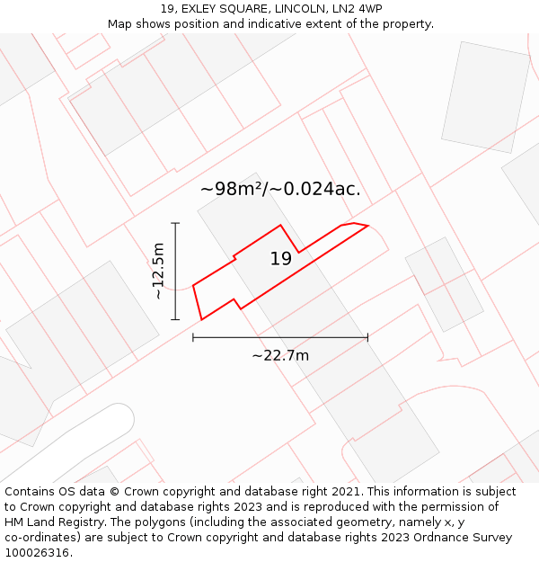 19, EXLEY SQUARE, LINCOLN, LN2 4WP: Plot and title map