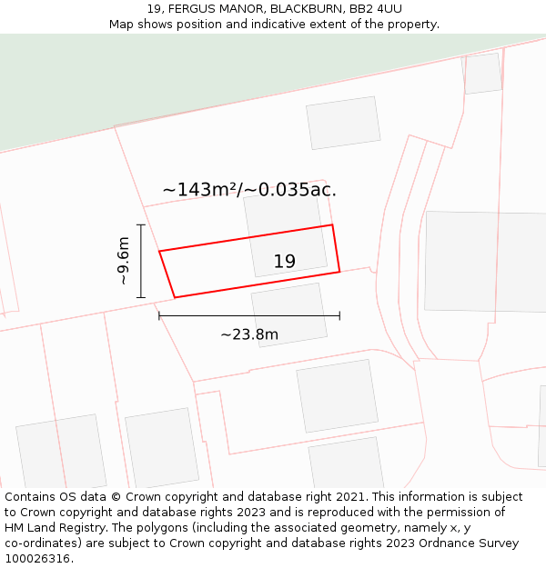 19, FERGUS MANOR, BLACKBURN, BB2 4UU: Plot and title map