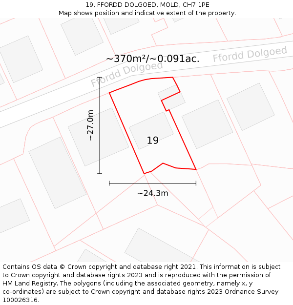 19, FFORDD DOLGOED, MOLD, CH7 1PE: Plot and title map