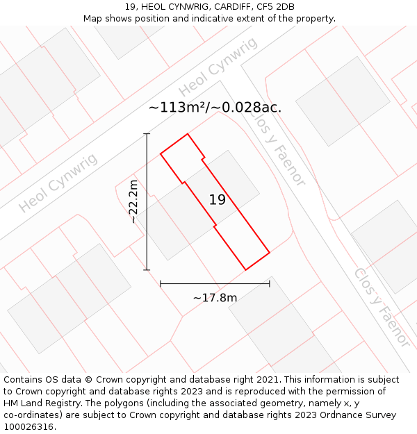 19, HEOL CYNWRIG, CARDIFF, CF5 2DB: Plot and title map