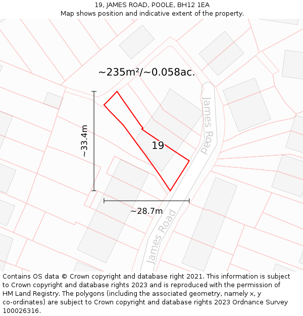 19, JAMES ROAD, POOLE, BH12 1EA: Plot and title map