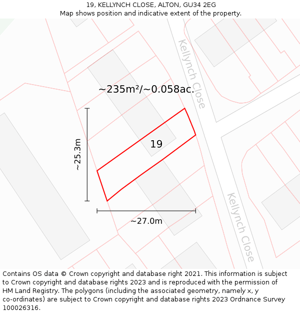 19, KELLYNCH CLOSE, ALTON, GU34 2EG: Plot and title map