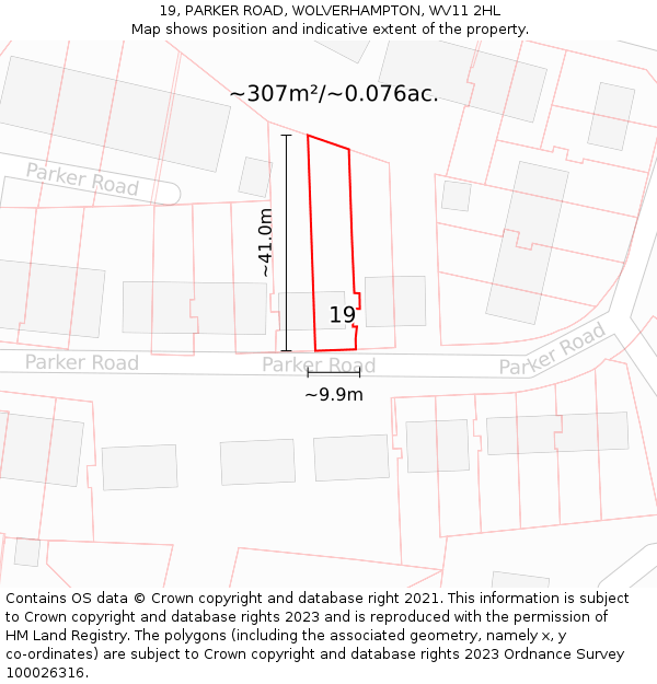 19, PARKER ROAD, WOLVERHAMPTON, WV11 2HL: Plot and title map