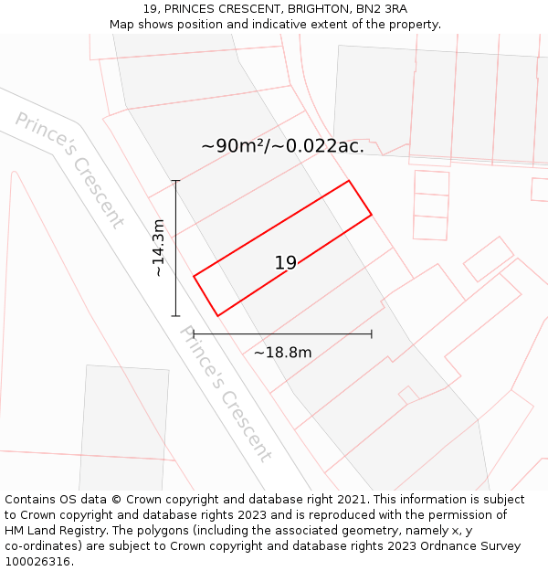 19, PRINCES CRESCENT, BRIGHTON, BN2 3RA: Plot and title map