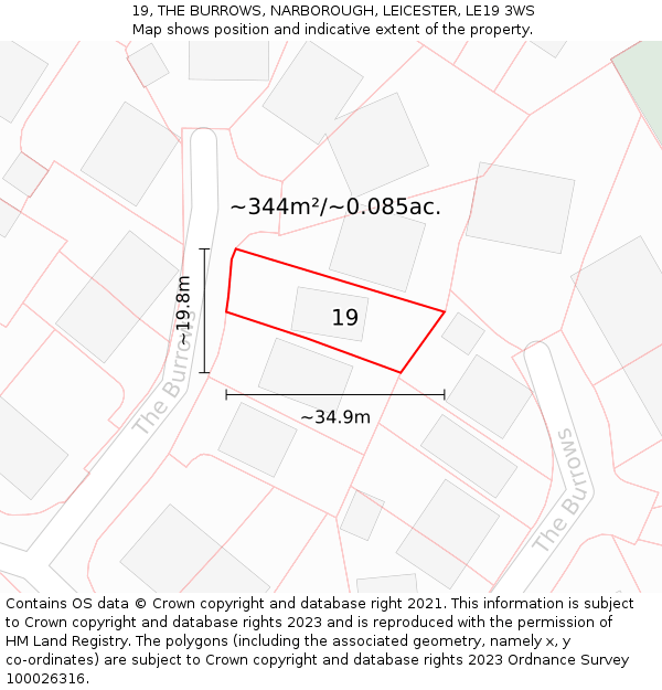 19, THE BURROWS, NARBOROUGH, LEICESTER, LE19 3WS: Plot and title map