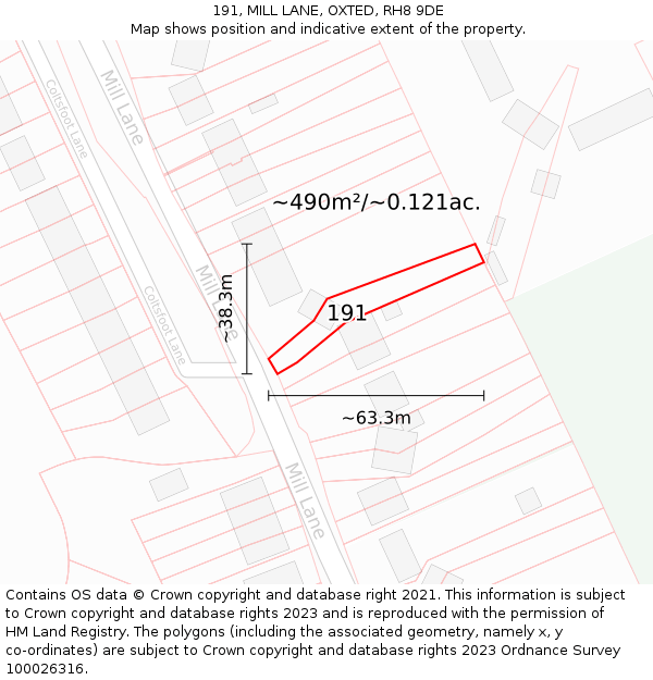 191, MILL LANE, OXTED, RH8 9DE: Plot and title map