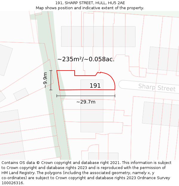 191, SHARP STREET, HULL, HU5 2AE: Plot and title map