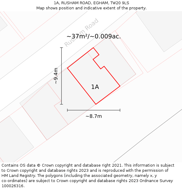 1A, RUSHAM ROAD, EGHAM, TW20 9LS: Plot and title map