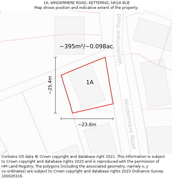 1A, WINDERMERE ROAD, KETTERING, NN16 8UE: Plot and title map