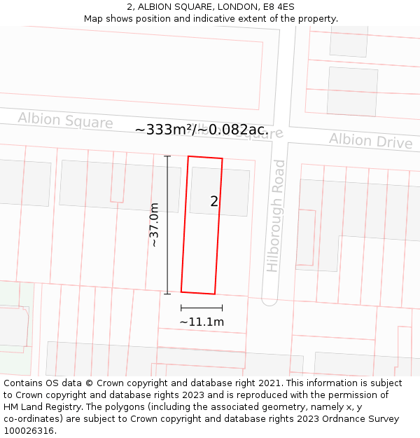 2, ALBION SQUARE, LONDON, E8 4ES: Plot and title map
