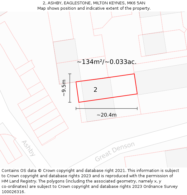 2, ASHBY, EAGLESTONE, MILTON KEYNES, MK6 5AN: Plot and title map