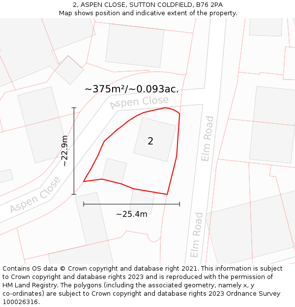 2, ASPEN CLOSE, SUTTON COLDFIELD, B76 2PA: Plot and title map