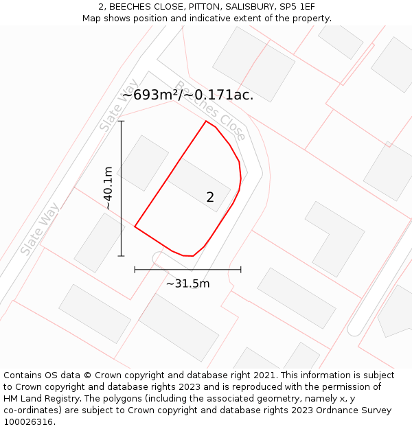 2, BEECHES CLOSE, PITTON, SALISBURY, SP5 1EF: Plot and title map