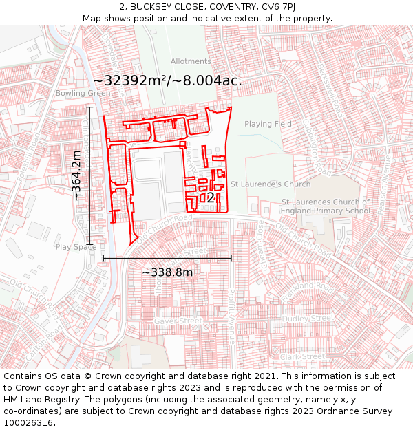 2, BUCKSEY CLOSE, COVENTRY, CV6 7PJ: Plot and title map