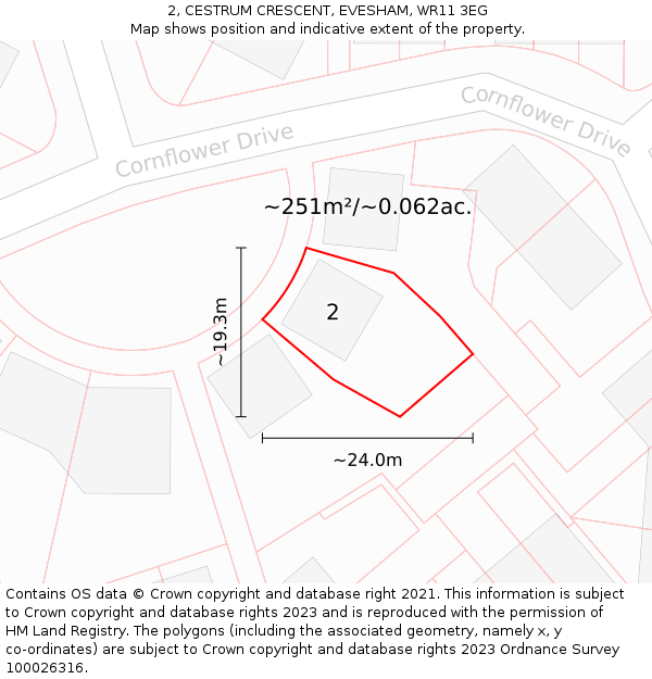 2, CESTRUM CRESCENT, EVESHAM, WR11 3EG: Plot and title map