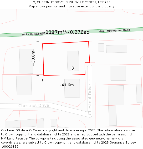 2, CHESTNUT DRIVE, BUSHBY, LEICESTER, LE7 9RB: Plot and title map