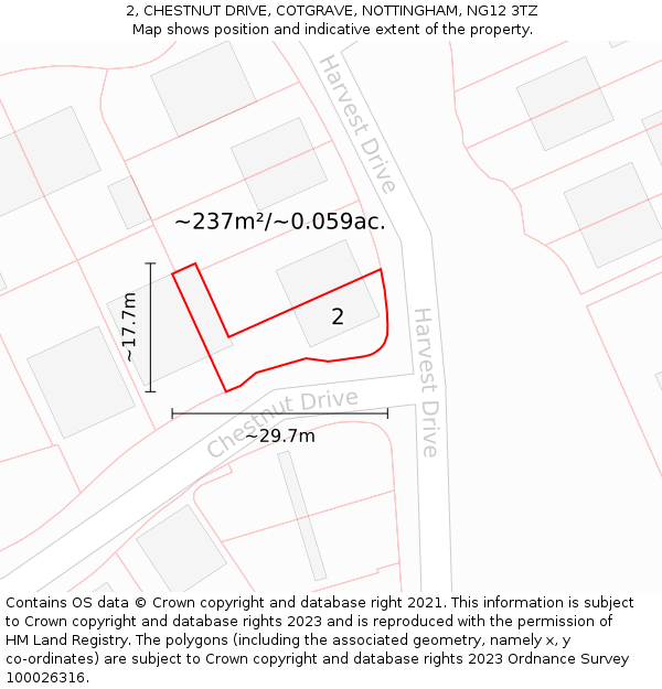 2, CHESTNUT DRIVE, COTGRAVE, NOTTINGHAM, NG12 3TZ: Plot and title map