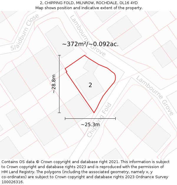 2, CHIPPING FOLD, MILNROW, ROCHDALE, OL16 4YD: Plot and title map