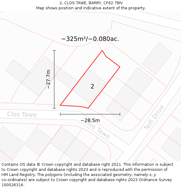 2, CLOS TAWE, BARRY, CF62 7BN: Plot and title map