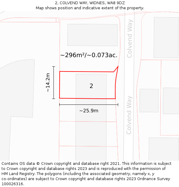 2, COLVEND WAY, WIDNES, WA8 9DZ: Plot and title map