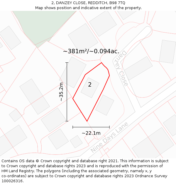 2, DANZEY CLOSE, REDDITCH, B98 7TQ: Plot and title map