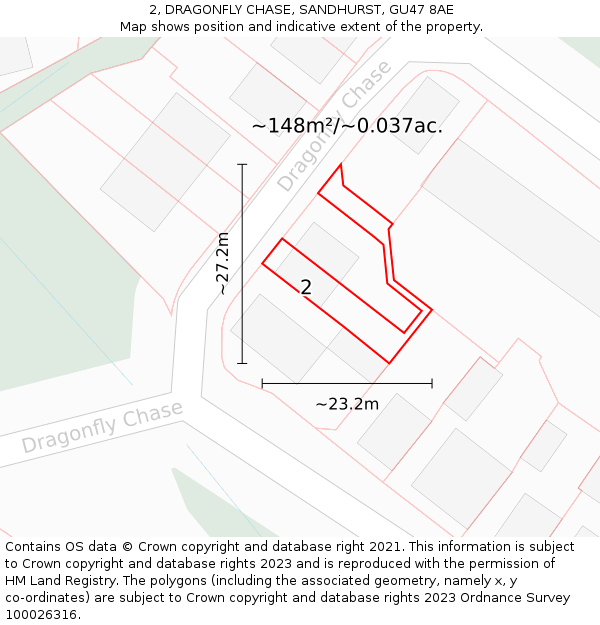 2, DRAGONFLY CHASE, SANDHURST, GU47 8AE: Plot and title map