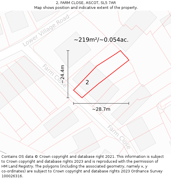 2, FARM CLOSE, ASCOT, SL5 7AR: Plot and title map