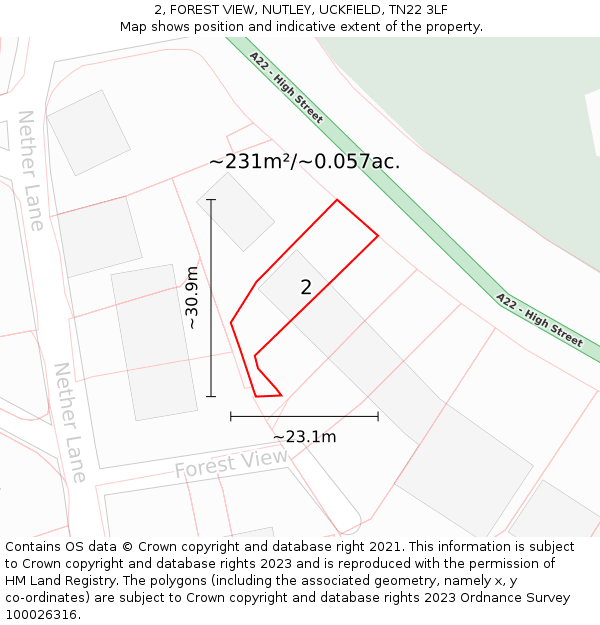 2, FOREST VIEW, NUTLEY, UCKFIELD, TN22 3LF: Plot and title map