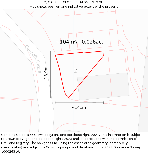 2, GARRETT CLOSE, SEATON, EX12 2FE: Plot and title map