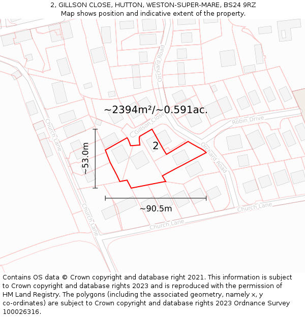 2, GILLSON CLOSE, HUTTON, WESTON-SUPER-MARE, BS24 9RZ: Plot and title map