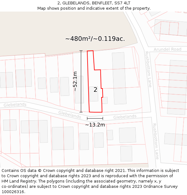 2, GLEBELANDS, BENFLEET, SS7 4LT: Plot and title map