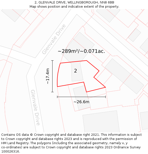 2, GLENVALE DRIVE, WELLINGBOROUGH, NN8 6BB: Plot and title map
