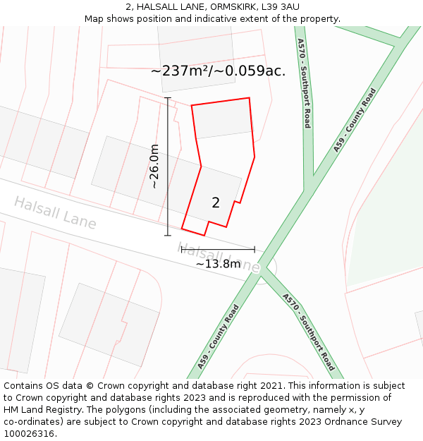 2, HALSALL LANE, ORMSKIRK, L39 3AU: Plot and title map