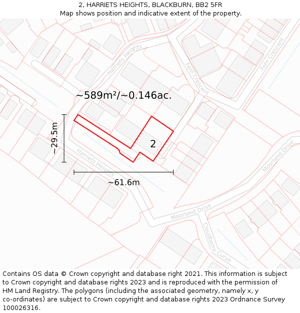 2, HARRIETS HEIGHTS, BLACKBURN, BB2 5FR: Plot and title map
