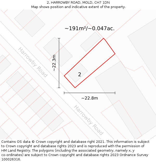 2, HARROWBY ROAD, MOLD, CH7 1DN: Plot and title map