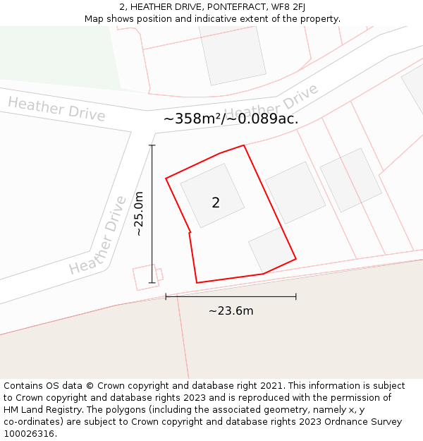 2, HEATHER DRIVE, PONTEFRACT, WF8 2FJ: Plot and title map
